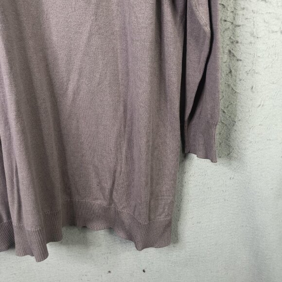 LOGO Lavish Cardigan Sweater Womens XL Taupe Longline Embellished Lace Pockets - Picture 16 of 16